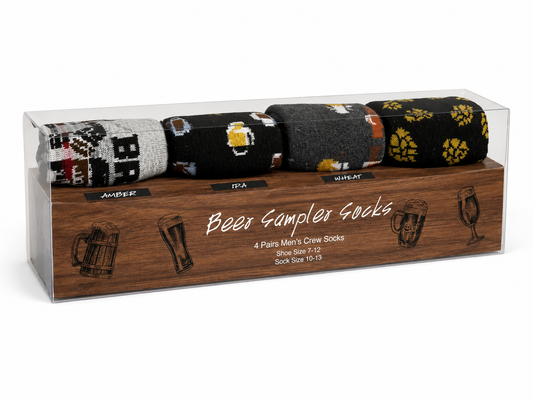 Beer Sampler Socks Gift Set – 4 Pairs Men’s Crew Socks