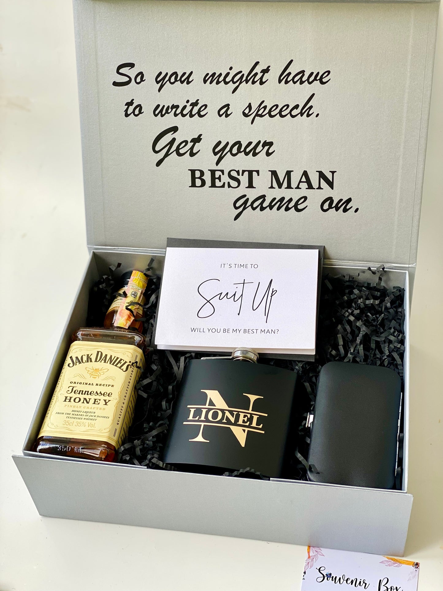 Groomsmen Gift Set - Jack Daniel's, Hip Flask & Manicure Set