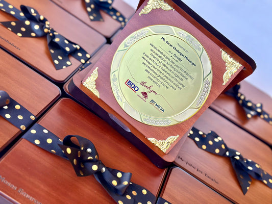 Wooden Plaque with Gold Details in Wooden Case