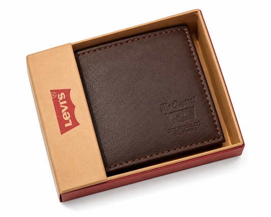 Levi’s Genuine Leather Bifold Wallet – Dark Brown